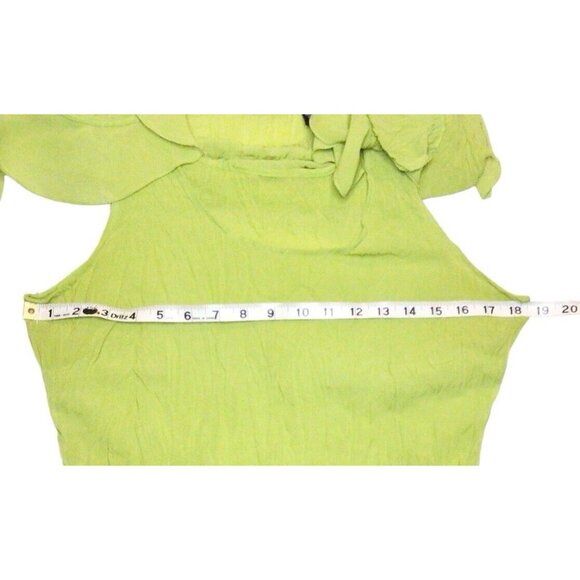Womens Blouse Green Crinkle Lace 3/4 Sleeves Ruffles Tie Front Brat Vacay Beachy - Picture 2 of 9